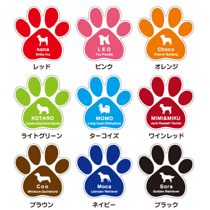 楽天市場 肉球 マグネット 選べる9色 犬種 名入れ Uvカット仕上げ 耐水 車貼付け Ok オーナーグッズ 犬 猫 車 屋外 プレゼント 父の日 母の日 ペットグラフィックプロダクト