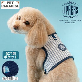 【先着で50％OFFクーポン】【P5倍】【880円OFF】【ペットパラダイス公式】 J.PRESS 犬 ハーネス リード クール ストライプ 小型犬 | ネイビー ひんやり 夏 保冷剤 おでかけ お出かけ お散歩 おさんぽ おしゃれ かわいい 着脱簡単