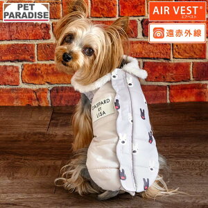 リサとガスパール 犬 服 冬 フェイス柄 エアベスト 小型犬 | 背中開き 着せやすい 遠赤外線 保温 暖かい 防寒 防寒対策 ブランド カジュアル おしゃれ かわいい かっこいい ベージュ
