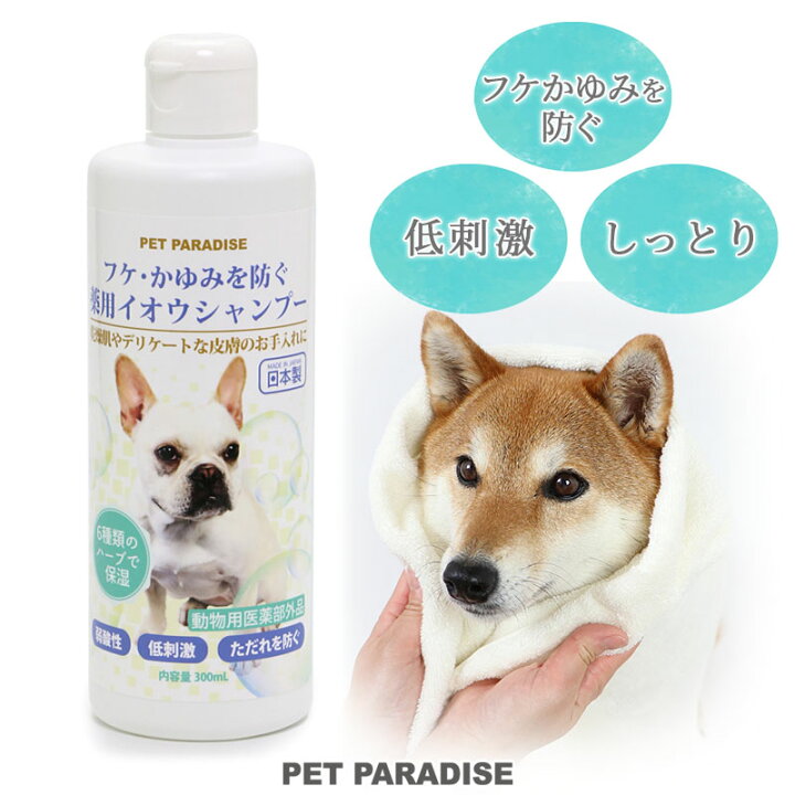 楽天市場 犬 シャンプー フケ かゆみを防ぐ 薬用 イオウ シャンプー 300ml 国産 低刺激 弱酸性 天然植物エキス配合 ペットパラダイス