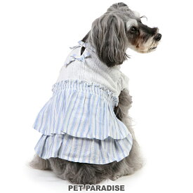 犬 服 春夏 犬 服 ワンピース 小型犬 ストライプ | 春 春服 水色 女の子 リボン フリル スカート おしゃれ ペットウェア 犬の服