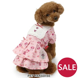 犬 セール 犬 服 秋冬 ディズニー ミニーマウス ワンピース 【小型犬】 リボン柄 | アウトレット sale 【返品交換不可】 犬の服 桃色 ピンク 袖付き スカート ペット用品 おしゃれ かわいい 女の子