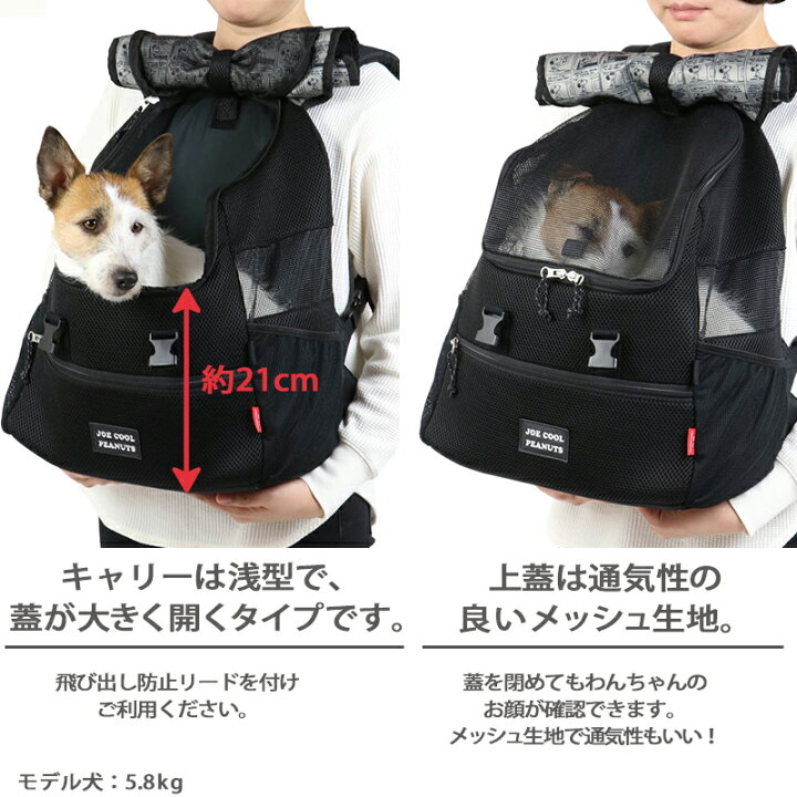 楽天市場 1000円offｸｰﾎﾟﾝ対象 犬 リュック キャリーバッグ スヌーピー ハグ リュック メッシュ 黒 ブラック 小型犬 送料無料 抱っこ キャリーリュック キャリーバック おしゃれ かわいい グッズ キャラクター 猫 夏用 涼しい 通気性 メッシュ窓 ペットパラダイス