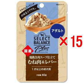 【15袋セット】セレクトバランスPlus 鶏挽き肉スープ仕立て むね肉＆レバー アダルト/1才以上の成犬用 40g（ベッツチョイス）