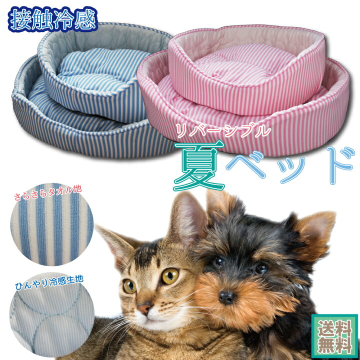 楽天市場 2個購入でベッド1個おまけ付き ペット ベッド ペット用品 ひんやりベッド しましま丸型 幅44cm 奥行42cm 高さ15cm 接触冷感 クール 洗える 涼しい ひんやり 暑さ対策 春用 夏用 室内 犬 イヌ いぬ 猫 ネコ ねこ ストライプ ボーダー ペットスタジオ