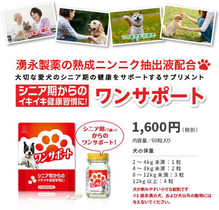 楽天市場 犬用サプリ ワンサポート 60粒入り 湧永製薬 犬用健康補助食品 ペット用品 シニア 熟成ニンニク ペットスタジオ 楽天市場 犬用サプリ ワンサポート 60粒入り 湧永製薬 犬用健康補助食品 ペット用品 シニア 熟成ニンニク ペットスタジオ
