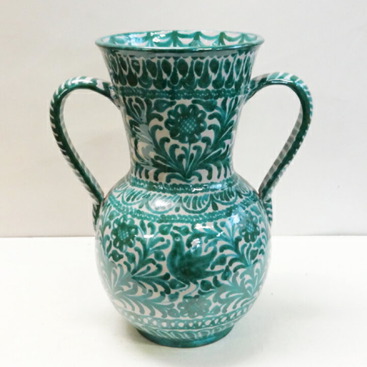 楽天市場】□スペイン陶器□グラナダ両手付き花瓶（緑） : ペットエコ 
