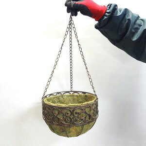 □ハンギングバスケット□再入荷!アンティーク調ココマット入りアイアンハンギングD25cm