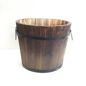 ■木製 プランター■ウッドプランター　樽型　焼杉　W約25cm
