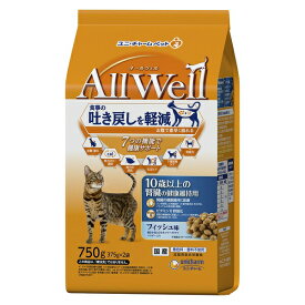 ◇ユニ・チャーム(unicharm) AllWell 10歳以上の腎臓の健康維持用 フィッシュ味挽き小魚とささみフリーズドライパウダー入り 750g(375g×2袋) | キャットフード オールウェル 高齢猫用 フィッシュ味 ドライフード 猫の餌 ペットフード シニア猫 フィッシュ 10歳以上