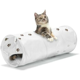 ◇猫壱 キャットトンネル ホワイト | キャットトンネル 猫壱 トンネル 猫 おもちゃ キャットトンネル ペットトンネル 猫用おもちゃ カシャカシャ トンネルおもちゃ 猫トンネル ホワイト 猫グッズ 肉球柄 折りたたみ 猫遊び インテリア 猫ベッド 小窓付き コンパクト