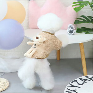 犬 服 可愛い クマちゃんぬいぐるみ付 モコモコ 暖かい 犬の服 小型犬 中型犬 男の子 女の子 ペットウェア トイプードル ダックス チワワ ドッグウェア 猫 ペット用品 ペット服【ピンク ブラ