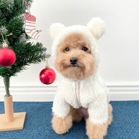 犬 服 暖かい クマ耳ジップパーカー 着せやすい フリース 可愛い 犬の服 もこもこ 長袖 秋冬 小型犬 中型犬 猫 チワワ トイプードル ダックス 女の子 男の子 ペットウェア 送料無料 PetGround 【ホワイト ブラウン S M L XL】