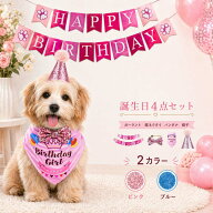 犬 誕生日 グッズ 4点セット 帽子 スタイ バンダナ 蝶ネクタイ ガーランド かぶりもの 衣装 パーティーグ…