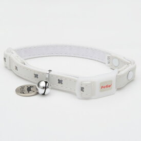 【マラソン期間P5倍＆200円クーポン】ペティオ CAT COLLAR キャットカラー 猫専用首輪 迷子札 革 レザー クロスレザーカラー ホワイト 白 平首輪 カラー 合皮 猫 ネコ 短毛 長毛 合成皮革にクロスの型抜きがアクセント!クロス部分が反射します! Petio