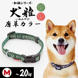 ペティオ 犬雅 唐草カラー M グリーン | Petio 犬用首輪 平首輪 犬具 お散歩 中型犬 〜20kg 和柄 唐草模様 簡単装着 ワンタッチバックル