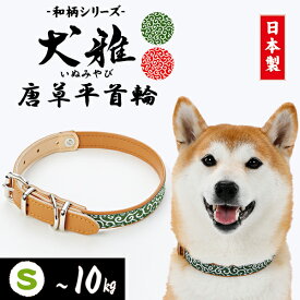ペティオ 犬雅 唐草 平首輪 S グリーン | Petio 犬用首輪 犬具 国産 日本産 お散歩 小型犬 〜10kg 合皮 和柄 唐草模様