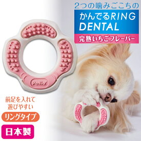 ペティオ 犬用おもちゃ かんでるリングデンタル ハード 完熟いちごフレーバー | Petio 犬用玩具 超小型犬 小型犬 国産 日本製 ハードタイプ 2つの噛みごこち デンタルケア デンタルトイ