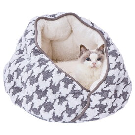 【SSポイント10倍】ペティオ 犬猫用ベッド あったかくつろぎベッド 包み込みドーム アッシュグレイ | Petio 犬用ベッド 小型犬 全猫種 ねこ ふちまくら あごのせ 隠れ家 ふわふわ 秋 冬 おしゃれ かわいい チェック 手洗い可 滑り止め付き