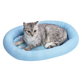 【スーパーセールP10倍】ペティオ 犬猫用ベッド 防ダニ加工 サラッと気持ちいい ひんやりフチまくらベッドHNB S | Petio ペットベッド 犬用ベッド 猫用ベッド 小型犬 全猫種 洗える 接触冷感 暑さ対策 熱中症対策 夏 通気性 滑り止め付 あごのせ ブルー