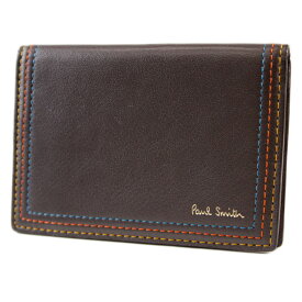 ポールスミス カードケース パスケース 定期入れ メンズ ブランド Paul Smith ストライプ ステッチ 二つ折り 専用箱付 茶 チョコ ブラウン 男性 紳士 本革 PSC691 訳あり