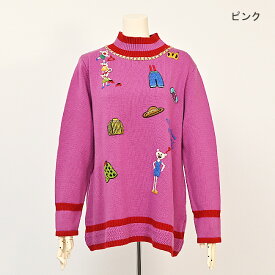 【 40%OFF SALE 】オレボレブラ OLEBOREBLA アルベロベロ ぶたさん ビーズ 手刺しゅう 天竺 ハイゲージニット 2023冬 M グレー ピンク 【 セール 】