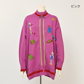 【 40%OFF SALE 】 オレボレブラ OLEBOREBLA アルベロベロ ぶたさん ビーズ 手刺しゅう あったか 天竺 ニット カーディガン 2023冬 M グレー ピンク