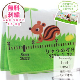 名入れ・身長計付きのバスタオル♪世界にひとつだけの贈り物♪出産祝いに名前・生年月日・産まれた時の身長・体重の刺繍が無料★【日本製】綿100％　上質感あふれるな今治タオル　保育園にもぴったり♪お昼寝タオル ブランケット【ネコポス不可】 to
