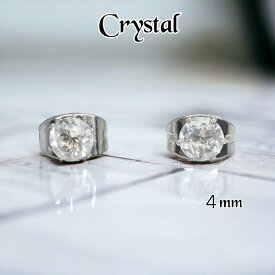 ピアス　天然石　レディース　シンプル　水晶　クリスタル　一粒　4mm　爪あり　金属アレルギー対応　サージカルステンレス　 送料無料　魔除け　開運　浄化　お守り　パワーストーン　ミニ　上品　綺麗　大人可愛い　両耳　おしゃれ　ポイント消化　プチプラ　プレゼント