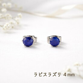 つけっぱなしOK　ピアス　ラピスラズリ　一粒　4mm　爪あり　レディース　プレゼント　12月誕生石　金属アレルギー対応　サージカルステンレス　幸運　神　お守り　プレゼント　送料無料　パワーストーン　天然石　シンプル　上品　綺麗　大人可愛い　両耳　可愛い