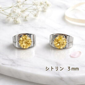 つけっぱなしOK　ピアス　天然石　サージカルステンレス　シトリン　一粒　3mm　レディース　爪あり　11月誕生石　プレゼント　金属アレルギー対応　お守り　金運アップ　商売繁盛　イエロー　黄色　パワーストーン　上品　綺麗　大人可愛い　両耳　オシャレ　お出かけ