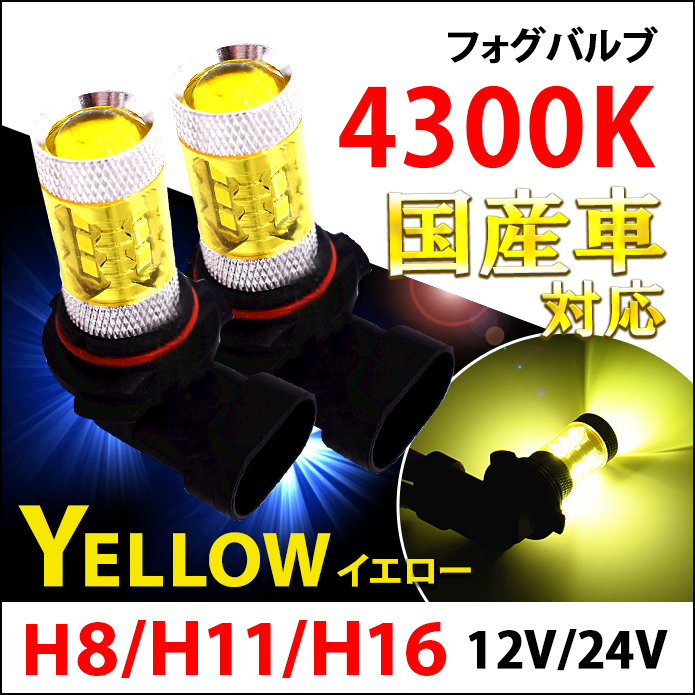 LEDフォグランプ H8 H11 H16 LED CREE 80W 8000K 黄 レモン イエロー LED フォグランプ 送料無料
