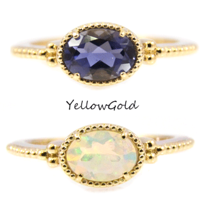 楽天市場】K18 リング アイオライト オパール オーバルカット イエロー