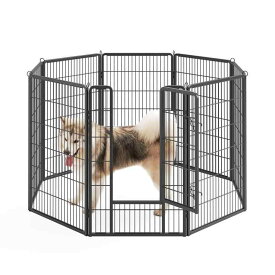 FEANDREA ペットサークル 高さ120cm 大型犬用 超大型犬用 パネル8枚 複数連結可能 スチール製 組立簡単 折り畳み式 犬ゲージ 全成長期使用可 室内外兼用 犬用サークル ペットフェンス グレー PPK