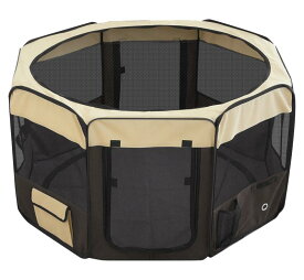 ottostyle.jp 折りたたみ八角形ペットサークル メッシュ屋根付き 屋内 屋外 アウトドア 直径114cm×高さ62cm [Lサイズ] [ブラウン]