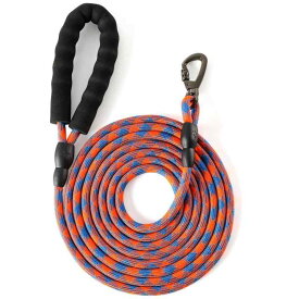 Tresbro 【改良型】 ロングリード 丸ロープ 犬 オレンジ 4.5m 絡みにくいのトレーニングリード ロック式360°回転できカラビナフック スポンジ取っ手 軽量で屋外の散歩や遊びに最適 小型 中型