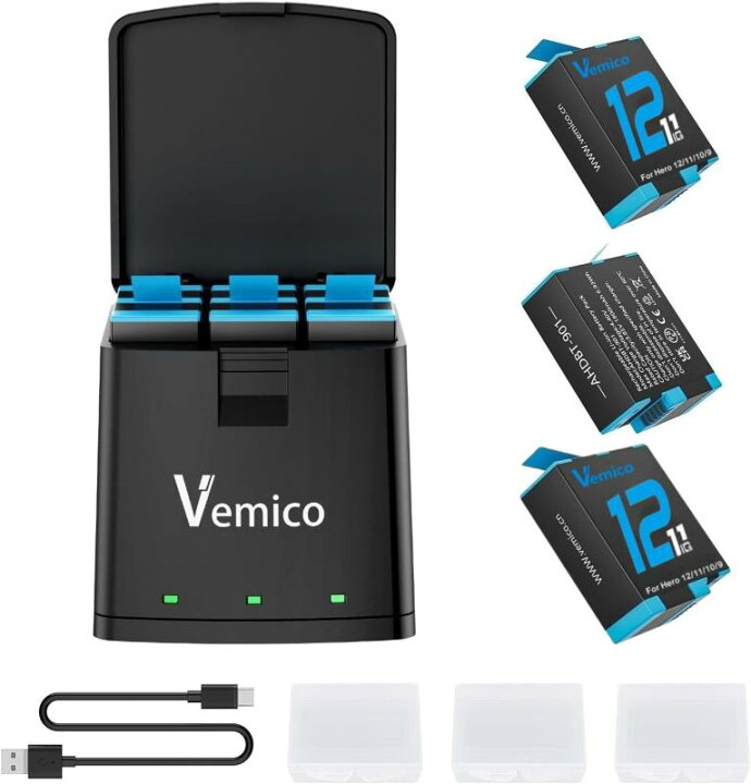 楽天市場】Vemico For Gopro Hero 12バッテリーセット 3*1800mAh大容量 