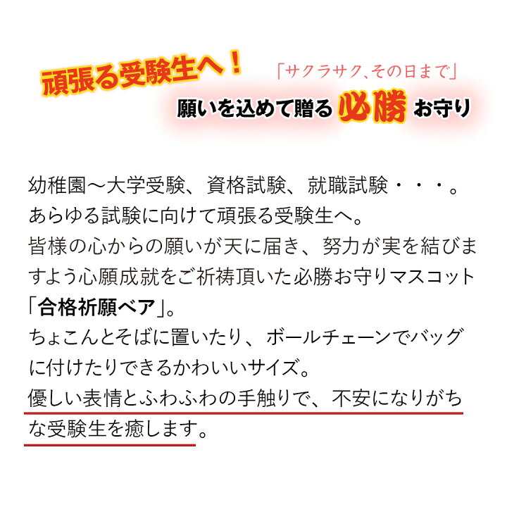 楽天市場 合格祈願ベア 別オプション名入れ可 合格祈願 応援 合格 グッズ 学業 お守り 受験 入試 プレゼント 発表 メッセージ 中学受験 高校受験 大学受験 就活 お受験 必勝祈願 プティルウ テディベアショップ
