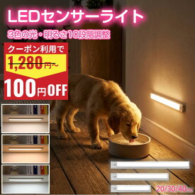 ＼クーポン利用で1180円~／ センサーライト 人感センサー LED 充電式 3色切替 10段階調光 20cm 30cm 40cm マグネット式 シール 室内 スリム 薄型 玄関 廊下 クローゼット 足元灯 バーライト 調光 調色 USB Type-C おしゃれ