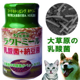 NS乳酸菌×ドライ納豆 ラクトミール80g　キャットフード　ドッグフード　ペットフード 乳酸菌　ドライ納豆　犬用　猫用　便利なワンタッチキャップ付。