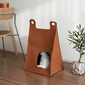 【送料無料】ペットハウス ドーム型 折りたたみ おしゃれ フェルト 三角型 室内用 小型犬 猫 北欧 シンプル ブラウン 通気性 コンパクト収納　ペットベッド