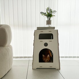 韓国インテリア ペットハウス 猫 犬 おしゃれ インテリア 隠れ家 多機能 テーブル付き 爪とぎボード付き ペット用ハウス ねこ ベッド 組み立て簡単 工具不要 リビング 寝室 玄関 グレー ホワイト