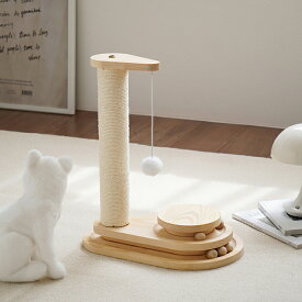 アウトレット価格 猫用 爪とぎ おしゃれ 木製 爪とぎポール キャットタワー 回転ボール＋ポンポンおもちゃ付 コンパクトサイズ 省スペース ペトプラ
