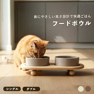 フードボウル 猫 犬 小型犬 ペット 食器 陶器 スタンド付き 高さあり 食べやすい おしゃれ 木製スタンド …