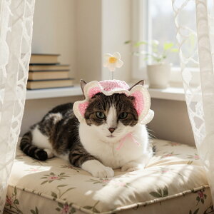 猫 帽子 ニット 花 おしゃれ コスプレ デイジー かわいい 手編み風 撮影用 フォトグッズ ねこ ネコ 誕生日 クリスマス ハロウィン プレゼント ペット用品