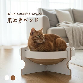 爪とぎ ベッド 猫 おしゃれ 爪とぎ兼ベッド 段ボール スクラッチャー 丸型 ねこ ベッド 木目 ホワイト シンプル デザイン かわいい 猫用 つめとぎ 省スペース