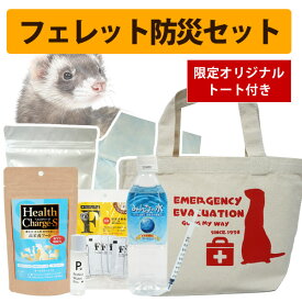 【セット商品】フェレット防災セット トート付き【フェレットワールドオリジナル】【お買い得】フェレット 緊急 防災 震災 お出かけ フード 栄養剤 水 飲料水 トートバッグ みんなの水 ヘルスチャージF ヘルスチャージS シリンジ ウォータープロ トイレシーツ グッズ