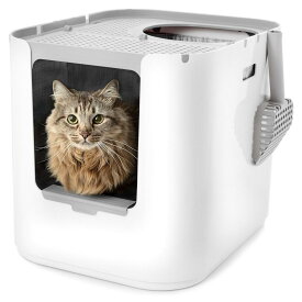 モデキャット XL リターボックス 猫用 トイレ 蓋付き 猫のトイレ カバー付き 猫トイレ 猫といれ 上から 前から おしゃれ 猫 ねこ ネコ 猫用トイレ ネコ用トイレ キャットトイレ ねこのトイレ 水洗い シンプル モダン スタイリッシュ インテリア 高機能 オシャレ 白 灰色
