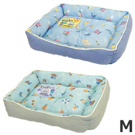 ドギーマンハヤシ クールズ スクエアベッド サマービーチ Mサイズ ブルー/ミント 犬猫用ベッド[春夏向け] 夏用 暑さ対策 節電 ひんやり用品 接触冷感