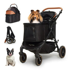 PETTENA TERRA 中型ペットカート 軽快走行 分離式 4輪ペットカート 対面式 ペットキャリー 犬カート ドッグカート 犬用バギー 折りたたみ式 自立可 多頭 中型犬 犬バギー 猫 多機能 犬用ベビーカー 耐荷重30KG